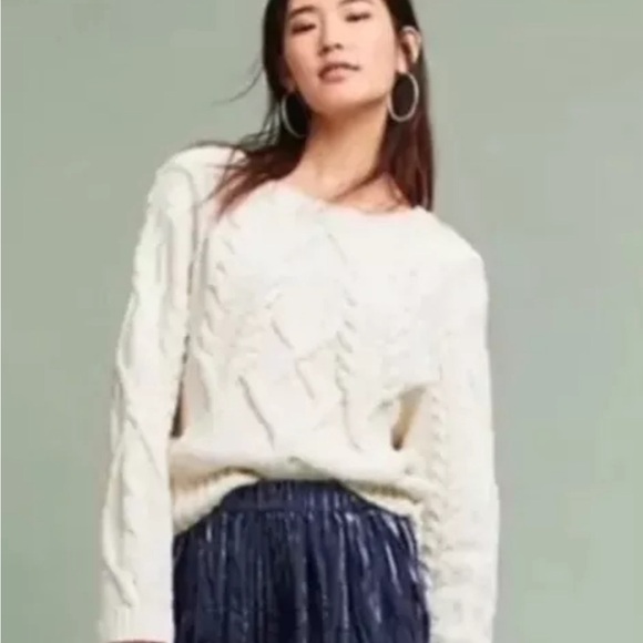 Anthropology sleeping on snow cream plush wool blend cable knit sweater sz small - Picture 3 of 12